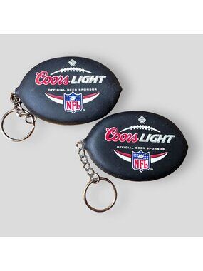 Coors Light NFL Branded Football Coin Holder Keychains - Set Of 2 Rubber Materia
